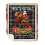 Personalized Gift Plaid Tartan Blanket Clan Colquhoun Modern With Moose Lover Xmas Gift Santa Riding Buffalo Plaid Christmas Sherpa Blanket