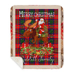 Personalized Gift Plaid Tartan Blanket Clan Riddell With Moose Lover Xmas Gift Santa Riding Buffalo Plaid Christmas Sherpa Blanket