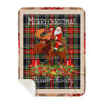 Personalized Gift Plaid Tartan Blanket Clan Stewart Black With Moose Lover Xmas Gift Santa Riding Buffalo Plaid Christmas Sherpa Blanket