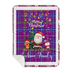 Personalized Gift Tartan Plaid Blanket Clan Jackson With Funny Santa Snowman Reindeer Merry Christmas Gift Sherpa Blanket, blue plaid sherpa blanket,blue tartan sherpa blanket,Buchan,buffalo plaid sherpa blanket,christmas sherpa blanket,Christmas Throw Blanket
