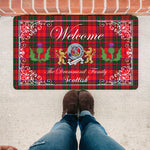 Doormat - Welcome Mat Scottish Clan Badge Drummond Modern Tartan Door Mat, Plaid Doormat With Thistle and Two Lion Scottish