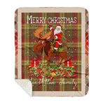 Personalized Gift Plaid Tartan Blanket Clan MacMillan Old Weathered With Moose Lover Xmas Gift Santa Riding Plaid Christmas Sherpa Blanket