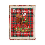 Personalized Gift Plaid Tartan Blanket Clan Glas Red With Moose Lover Xmas Gift Santa Riding Christmas Fleece Blanket