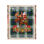 Personalized Gift Plaid Tartan Blanket Clan Blackwatch Dress Modern With Moose Lover Xmas Gift Santa Riding Christmas Fleece Blanket