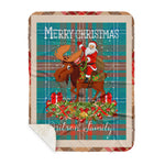 Personalized Gift Plaid Tartan Blanket Clan Wilson Ancient With Moose Lover Xmas Gift Santa Riding Buffalo Plaid Christmas Sherpa Blanket