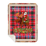 Personalized Gift Plaid Tartan Blanket Clan Pitblado With Moose Lover Xmas Gift Santa Riding Buffalo Plaid Christmas Sherpa Blanket