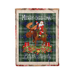 Personalized Gift Plaid Tartan Blanket Clan Blyth Tweeside District With Moose Lover Xmas Gift Santa Riding Christmas Fleece Blanket
