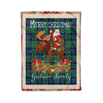 Personalized Gift Plaid Tartan Blanket Clan Graham Of Menteith Ancient With Moose Lover Xmas Gift Santa Riding Christmas Fleece Blanket