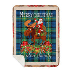Personalized Gift Plaid Tartan Blanket Clan Gordon Ancient With Moose Lover Xmas Gift Santa Riding Buffalo Plaid Christmas Sherpa Blanket