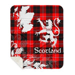 Sherpa Blanket - Tartan Blanket Thistle and Lion Scottish Clan Cunningham Modern Plaid Blanket, plaid sherpa blanket queen,purple sherpa blanket,queen sherpa blanket,queen size sherpa blanket,red sherpa blanket,scottish tartan blankets,sherpa blanket,sherpa christmas blanket