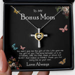 To My Bonus Mom Necklace Love Always Greatest Mother's Day Gift Necklace, Mother's Day Cross Necklace