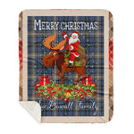 Personalized Gift Plaid Tartan Blanket Clan MacDowall With Moose Lover Xmas Gift Santa Riding Buffalo Plaid Christmas Sherpa Blanket