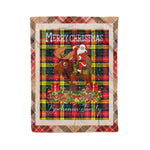 Personalized Gift Plaid Tartan Blanket Clan Buchanan Modern With Moose Lover Xmas Gift Santa Riding Christmas Fleece Blanket