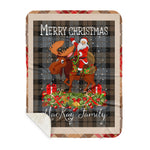 Personalized Gift Plaid Tartan Blanket Clan MacKay Weathered With Moose Lover Xmas Gift Santa Riding Buffalo Plaid Christmas Sherpa Blanket