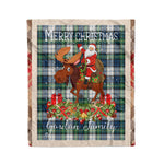 Personalized Gift Plaid Tartan Blanket Clan Gordon Dress Ancient With Moose Lover Xmas Gift Santa Riding Christmas Fleece Blanket