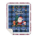 Personalized Gift Tartan Plaid Blanket Clan MacKay Blue With Funny Santa Snowman Reindeer Merry Christmas Gift Sherpa Blanket, blue plaid sherpa blanket,blue tartan sherpa blanket,Buchan,buffalo plaid sherpa blanket,christmas sherpa blanket,Christmas Throw Blanket