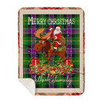 Personalized Gift Plaid Tartan Blanket Clan Selkirk With Moose Lover Xmas Gift Santa Riding Buffalo Plaid Christmas Sherpa Blanket