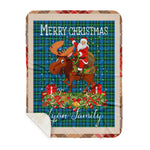 Personalized Gift Plaid Tartan Blanket Clan Lyon With Moose Lover Xmas Gift Santa Riding Buffalo Plaid Christmas Sherpa Blanket