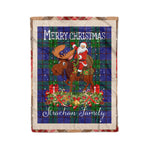 Personalized Gift Plaid Tartan Blanket Clan Strachan With Moose Lover Xmas Gift Santa Riding Christmas Fleece Blanket
