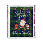 Personalized Gift Tartan Plaid Blanket Clan Johnson With Funny Santa Snowman Reindeer Merry Christmas Fleece Blanket, Home Living Room, Plaid Blanket, Tartan Blanket, Scottish Blanket, Buffalo fleece blanket, Christmas Blanket