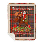 Personalized Gift Plaid Tartan Blanket Clan Cumming Hunting Weathered With Moose Lover Xmas Gift Santa Riding Buffalo Plaid Christmas Sherpa Blanket