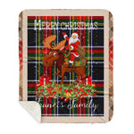 Personalized Gift Plaid Tartan Blanket Clan Francis With Moose Lover Xmas Gift Santa Riding Buffalo Plaid Christmas Sherpa Blanket