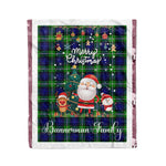 Personalized Gift Tartan Plaid Blanket Clan Bannerman With Funny Santa Snowman Reindeer Merry Christmas Fleece Blanket, Home Living Room, Plaid Blanket, Tartan Blanket, Scottish Blanket, Buffalo fleece blanket, Christmas Blanket