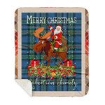 Personalized Gift Plaid Tartan Blanket Clan Robertson Hunting Ancient With Moose Lover Xmas Gift Santa Riding Buffalo Plaid Christmas Sherpa Blanket