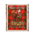 Personalized Gift Plaid Tartan Blanket Clan Cameron Modern With Moose Lover Xmas Gift Santa Riding Christmas Fleece Blanket