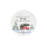 Scotstee Shop - First Christmas In Our New Home Ornament Personalize Name Family Our First Christmas Mr & Mrs Red Truck Hand-Lettered Ceramic Ornament