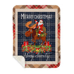 Personalized Gift Plaid Tartan Blanket Clan Navy Formal Dress With Moose Lover Xmas Gift Santa Riding Buffalo Plaid Christmas Sherpa Blanket