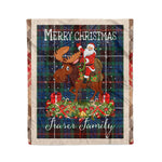 Personalized Gift Plaid Tartan Blanket Clan Fraser Hunting Ancient With Moose Lover Xmas Gift Santa Riding Christmas Fleece Blanket