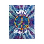 Scotstee Shop - Scotstee Shop Blanket Grandma Peace Sign With Flowers Retro Groovy Floral Tie Dye Blue Purple Peace Hippie Fleece Blanket