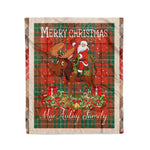 Personalized Gift Plaid Tartan Blanket Clan MacAulay Ancient With Moose Lover Xmas Gift Santa Riding Christmas Fleece Blanket