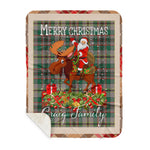 Personalized Gift Plaid Tartan Blanket Clan Craig Ancient With Moose Lover Xmas Gift Santa Riding Buffalo Plaid Christmas Sherpa Blanket