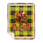 Personalized Gift Plaid Tartan Blanket Clan MacLachlan With Moose Lover Xmas Gift Santa Riding Plaid Christmas Sherpa Blanket