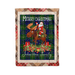 Personalized Gift Plaid Tartan Blanket Clan Johnston Modern With Moose Lover Xmas Gift Santa Riding Christmas Fleece Blanket