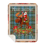 Personalized Gift Plaid Tartan Blanket Clan Porterfield With Moose Lover Xmas Gift Santa Riding Buffalo Plaid Christmas Sherpa Blanket