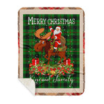 Personalized Gift Plaid Tartan Blanket Clan Kincaid With Moose Lover Xmas Gift Santa Riding Buffalo Plaid Christmas Sherpa Blanket