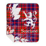 Sherpa Blanket - Tartan Blanket Thistle and Lion Scottish Clan Cameron Of Lochiel Modern Plaid Blanket, plaid sherpa blanket queen,purple sherpa blanket,queen sherpa blanket,queen size sherpa blanket,red sherpa blanket,scottish tartan blankets,sherpa blanket,sherpa christmas blanket