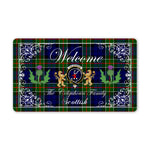 Doormat - Welcome Mat Scottish Clan Colquhoun Tartan Door Mat, Plaid Doormat With Thistle and Two Lion Scottish