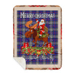Personalized Gift Plaid Tartan Blanket Clan Kinnaird With Moose Lover Xmas Gift Santa Riding Buffalo Plaid Christmas Sherpa Blanket