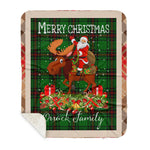 Personalized Gift Plaid Tartan Blanket Clan Orrock With Moose Lover Xmas Gift Santa Riding Buffalo Plaid Christmas Sherpa Blanket