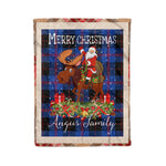 Personalized Gift Plaid Tartan Blanket Clan Angus Modern With Moose Lover Xmas Gift Santa Riding Christmas Fleece Blanket