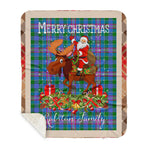 Personalized Gift Plaid Tartan Blanket Clan Ralston With Moose Lover Xmas Gift Santa Riding Buffalo Plaid Christmas Sherpa Blanket