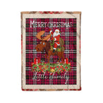 Personalized Gift Plaid Tartan Blanket Clan Little With Moose Lover Xmas Gift Santa Riding Christmas Fleece Blanket
