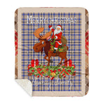 Personalized Gift Plaid Tartan Blanket Clan Hannay With Moose Lover Xmas Gift Santa Riding Buffalo Plaid Christmas Sherpa Blanket