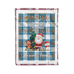 Personalized Gift Tartan Plaid Blanket Clan Stewart Muted Blue With Funny Santa Snowman Reindeer Merry Christmas Fleece Blanket, Home Living Room, Plaid Blanket, Tartan Blanket, Scottish Blanket, Buffalo fleece blanket, Christmas Blanket