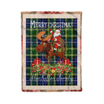 Personalized Gift Plaid Tartan Blanket Clan MacKellar With Moose Lover Xmas Gift Santa Riding Christmas Fleece Blanket