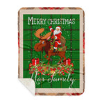 Personalized Gift Plaid Tartan Blanket Clan Mar Tribe With Moose Lover Xmas Gift Santa Riding Plaid Christmas Sherpa Blanket